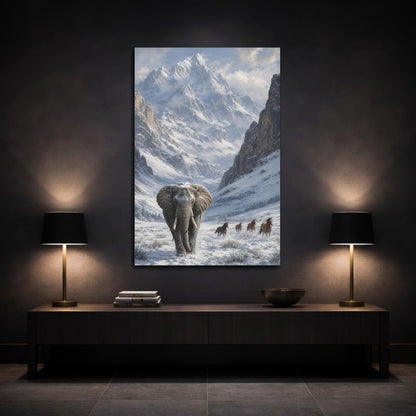 Mockup 3. Animals Elephant White And Gray Winter shown as stretched canvas wall art