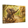 Side Mockup 4. Animals Elephants Brown And Green Elephants shown as stretched canvas wall art