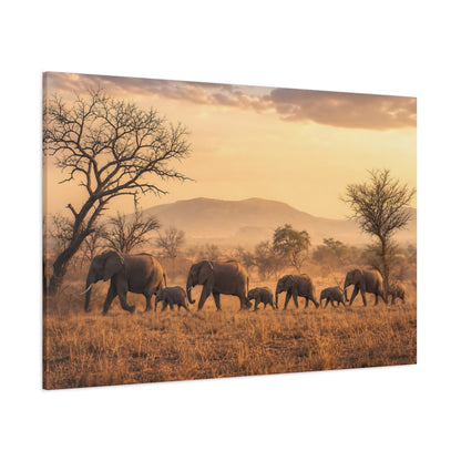 Side Mockup 1. Animals Elephants Golden Elephants shown as stretched canvas wall art