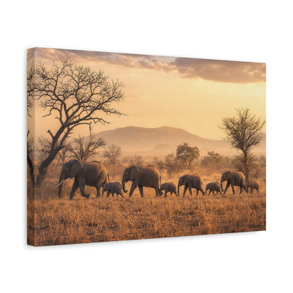 Side Mockup 4. Animals Elephants Golden Elephants shown as stretched canvas wall art