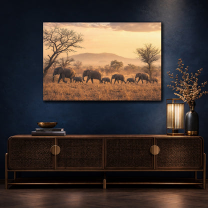 Mockup 4. Animals Elephants Golden Elephants shown as stretched canvas wall art