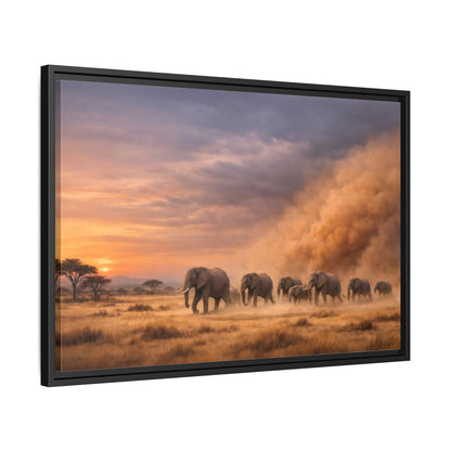 Side Mockup 14. Animals Elephants Elephants Sunset shown as stretched canvas wall art