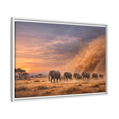 Side Mockup 10. Animals Elephants Elephants Sunset shown as stretched canvas wall art