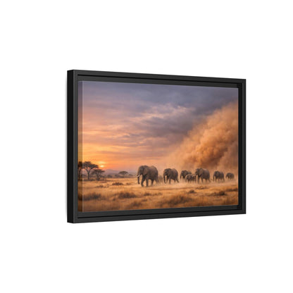 Side Mockup 6. Animals Elephants Elephants Sunset shown as stretched canvas wall art