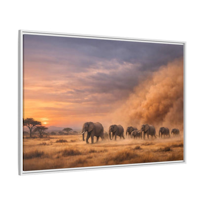 Side Mockup 7. Animals Elephants Elephants Sunset shown as stretched canvas wall art