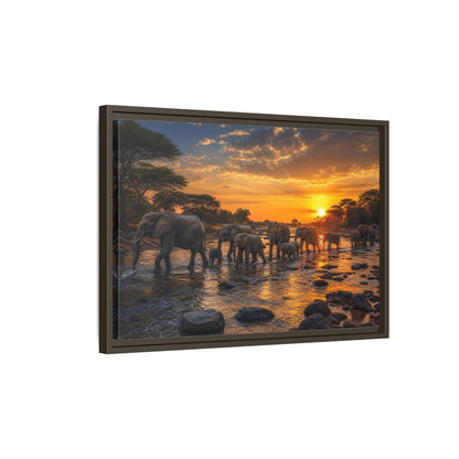 Side Mockup 2. Animals Elephants Elephants Sunset shown as stretched canvas wall art