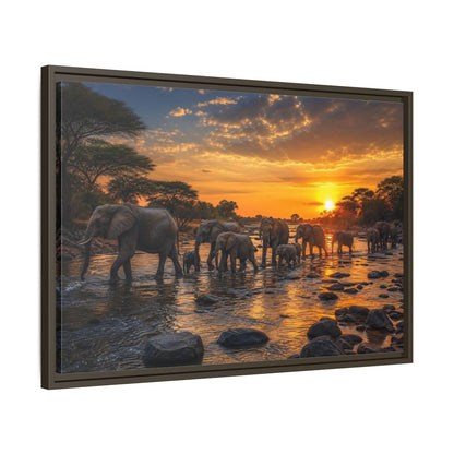 Side Mockup 11. Animals Elephants Elephants Sunset shown as stretched canvas wall art