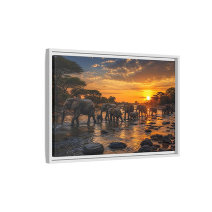 Side Mockup 1. Animals Elephants Elephants Sunset shown as stretched canvas wall art