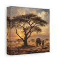 Side Mockup 2. Animals Elephants Warm Sunset shown as stretched canvas wall art