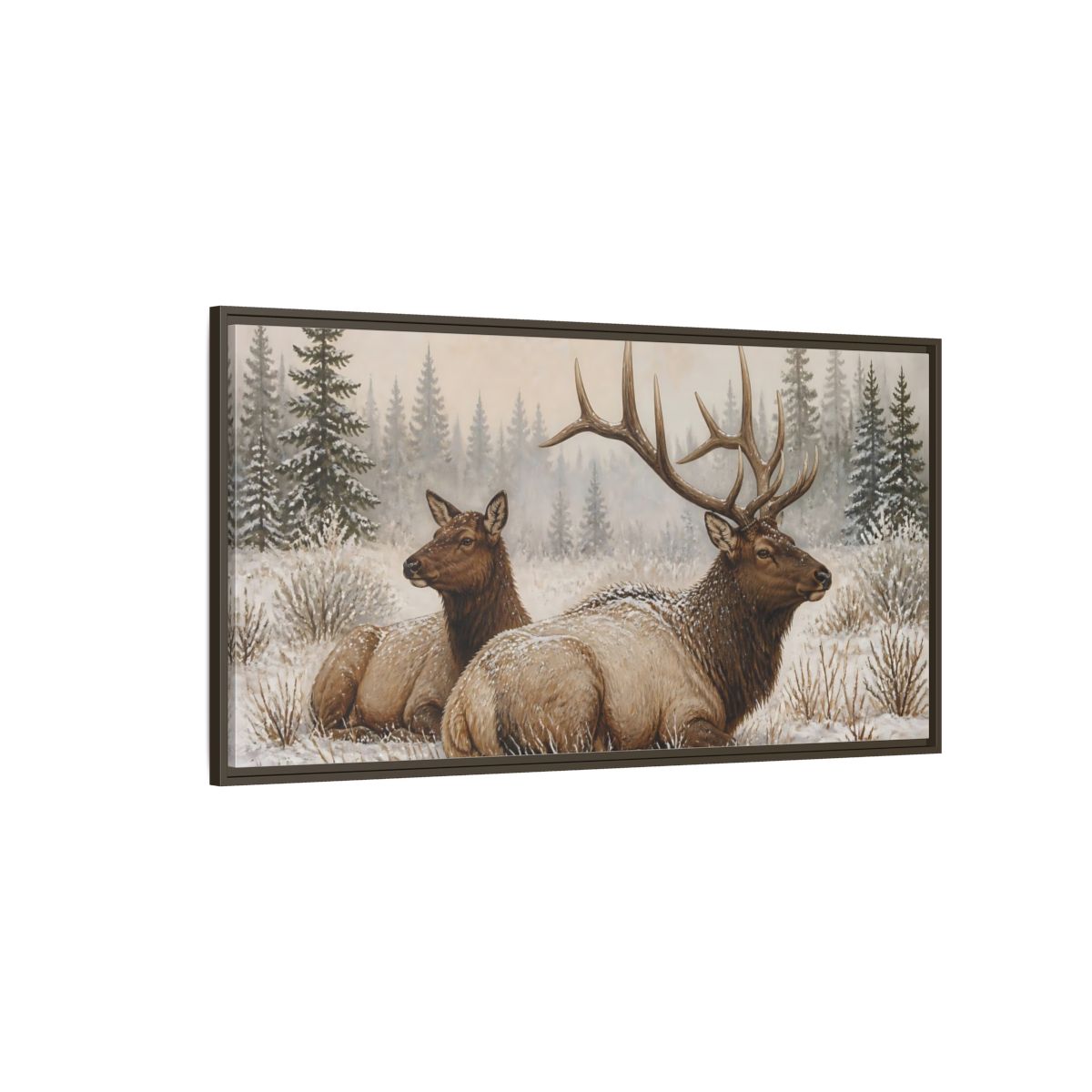 Side Mockup 4. Animals Elk Brown And White Elk shown as stretched canvas wall art