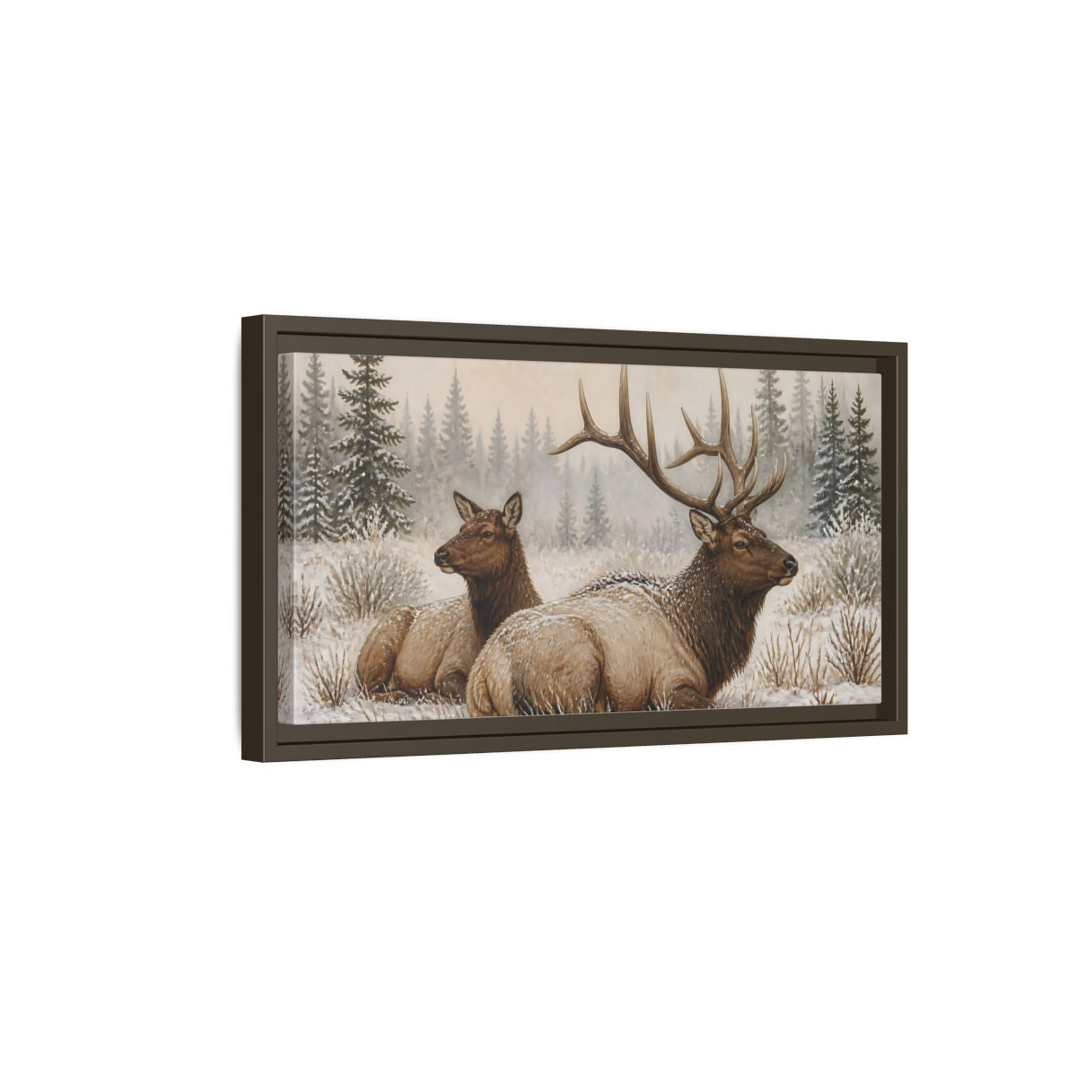 Side Mockup 7. Animals Elk Brown And White Elk shown as stretched canvas wall art
