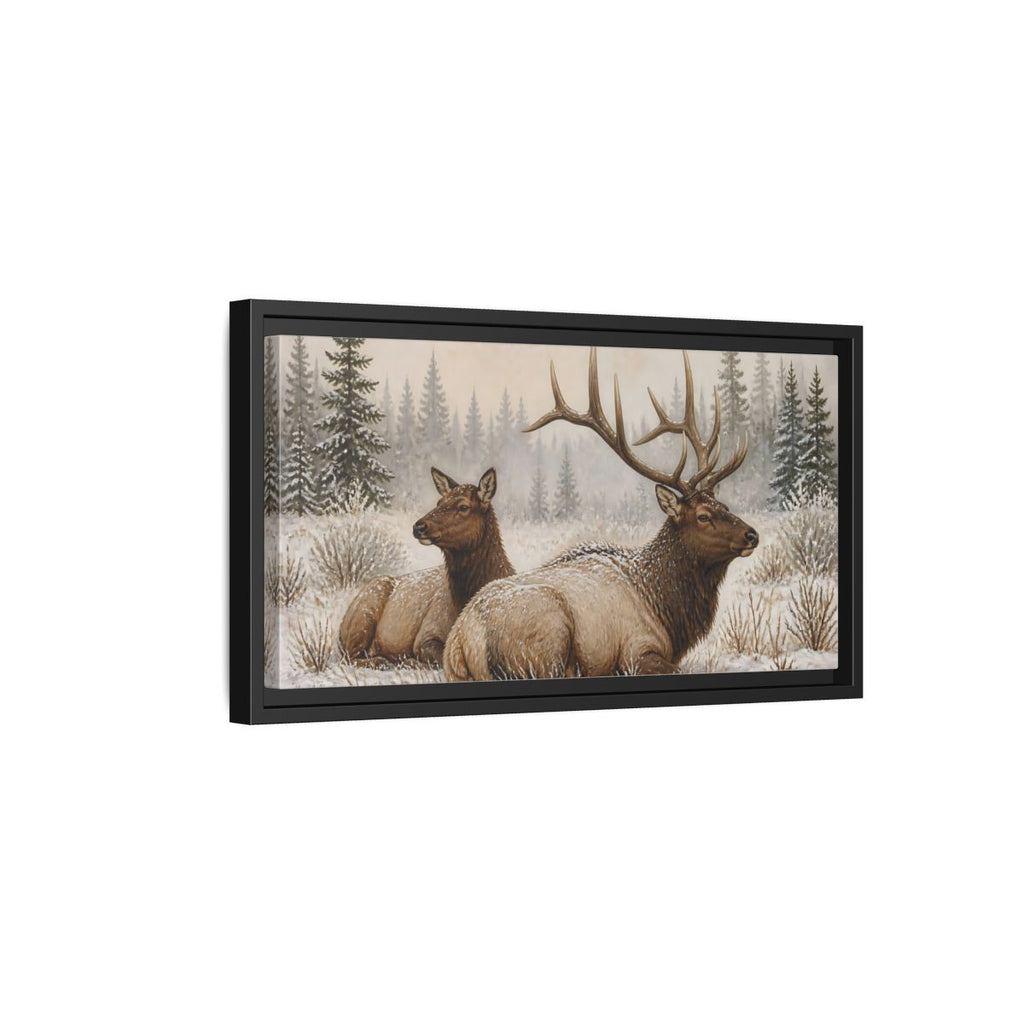 Side Mockup 8. Animals Elk Brown And White Elk shown as stretched canvas wall art