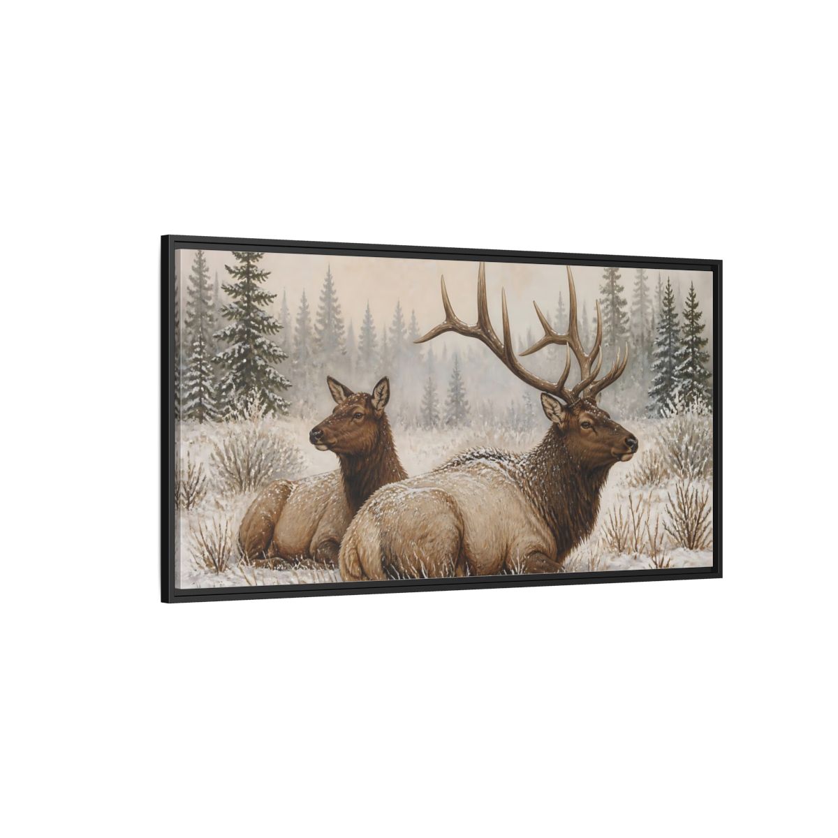 Side Mockup 5. Animals Elk Brown And White Elk shown as stretched canvas wall art