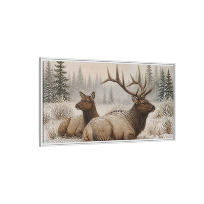 Side Mockup 3. Animals Elk Brown And White Elk shown as stretched canvas wall art