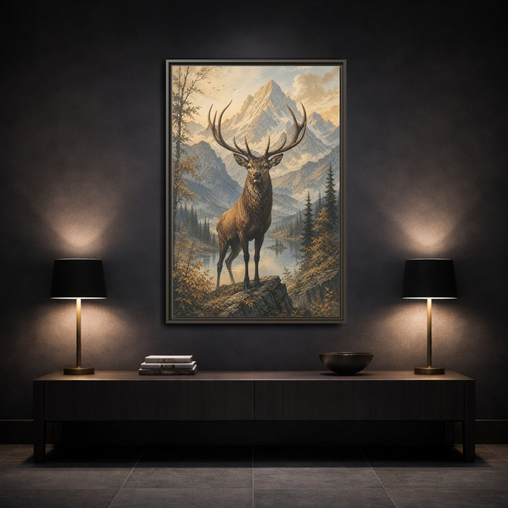 Mockup 3. Animals Elk Elk Mountains Landscape shown as stretched canvas wall art
