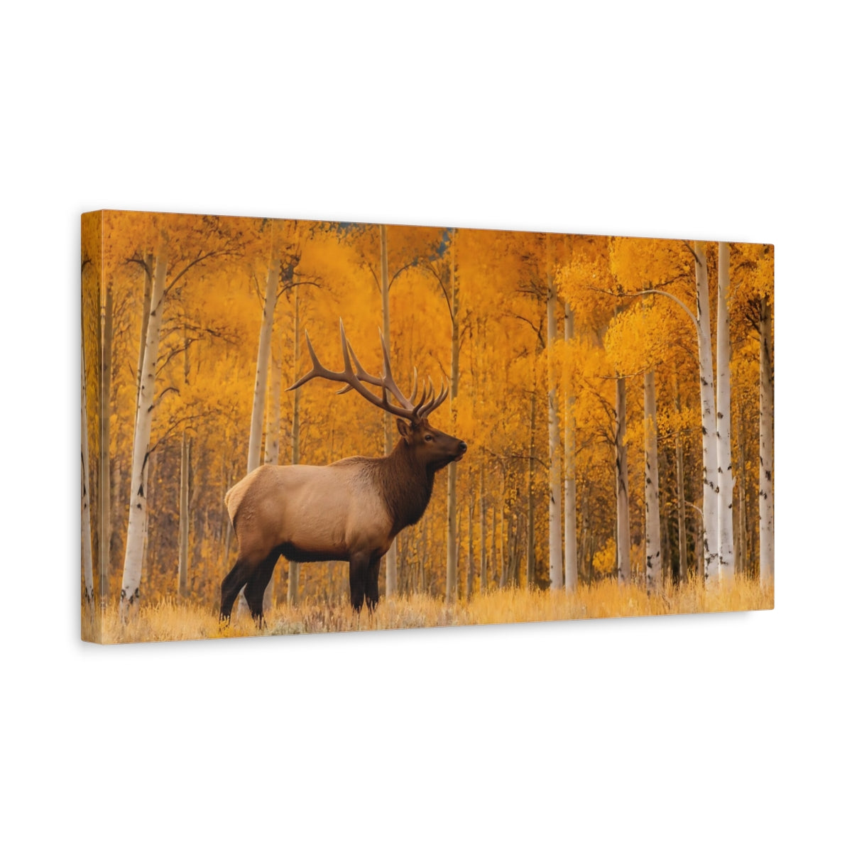 Side Mockup 3. Animals Elk Golden Autumn shown as stretched canvas wall art