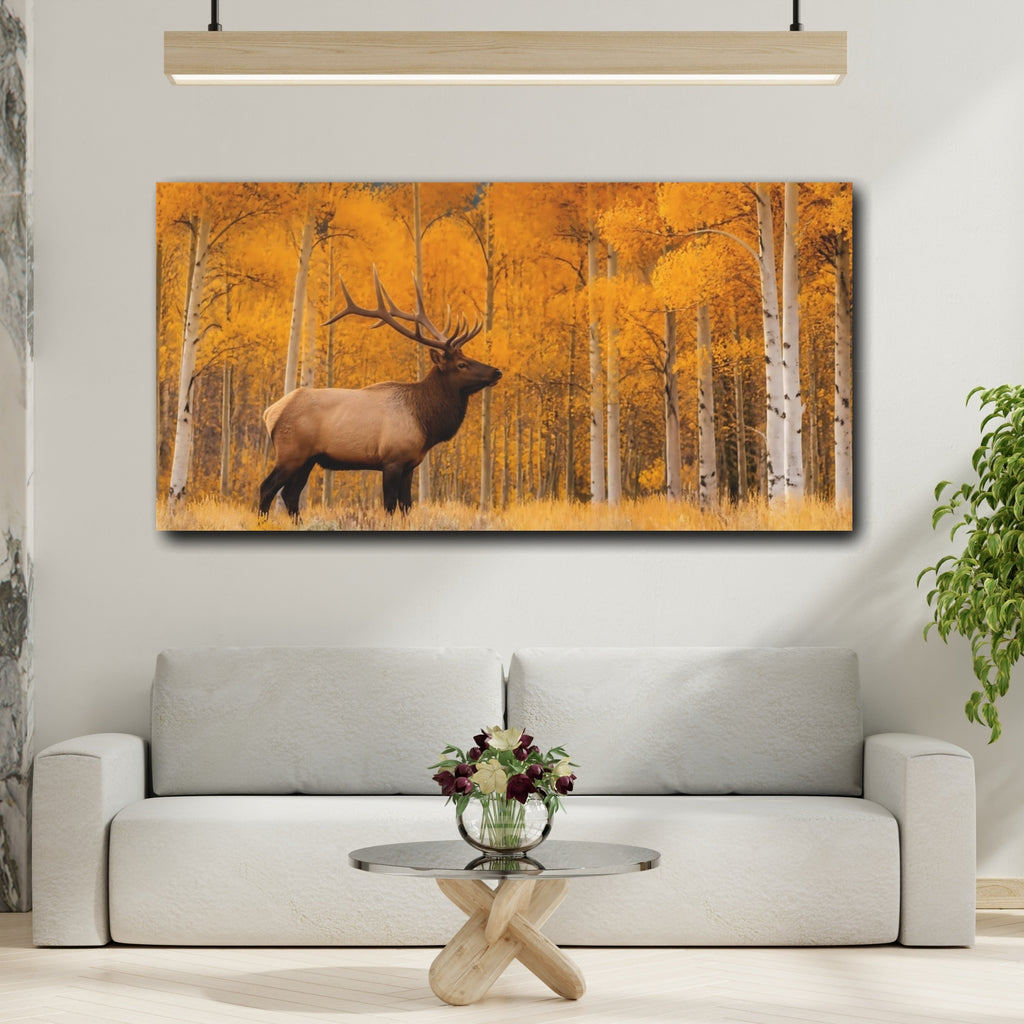 Mockup 2. Animals Elk Golden Autumn shown as stretched canvas wall art