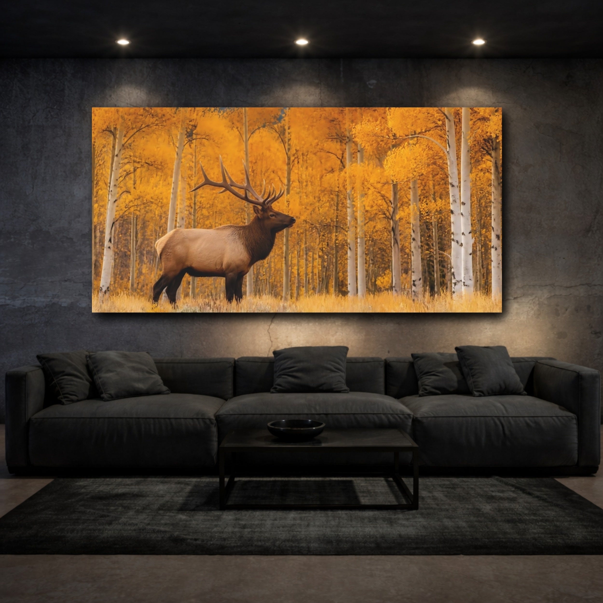 Mockup 3. Animals Elk Golden Autumn shown as stretched canvas wall art