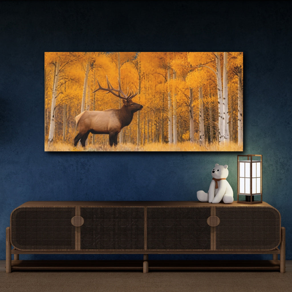 Mockup 4. Animals Elk Golden Autumn shown as stretched canvas wall art
