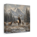 Side Mockup 2. Animals Elk Herd Winter Elk shown as stretched canvas wall art
