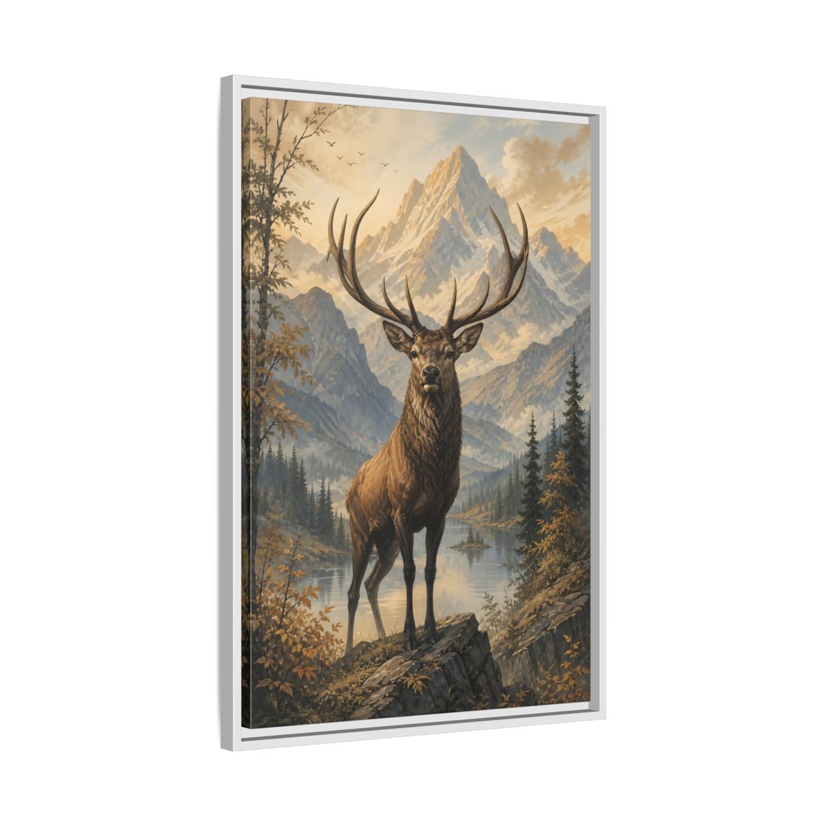 Side Mockup 10. Animals Elk Elk Mountains Landscape shown as stretched canvas wall art