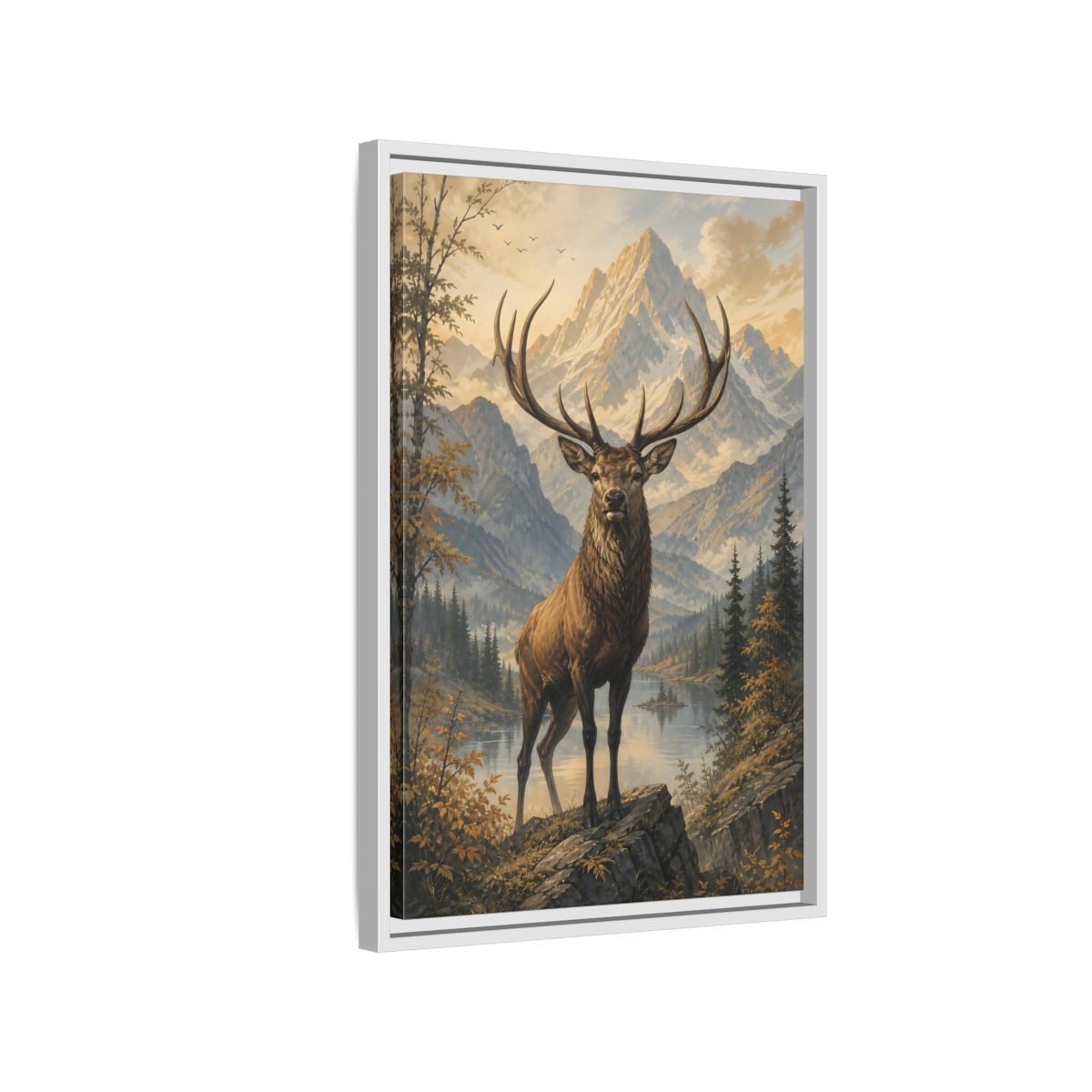 Side Mockup 1. Animals Elk Elk Mountains Landscape shown as stretched canvas wall art