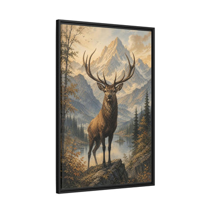 Animals Elk Mountains Landscape Framed Canvas Wall Art - Realistic Living Room shown as canvas wall art