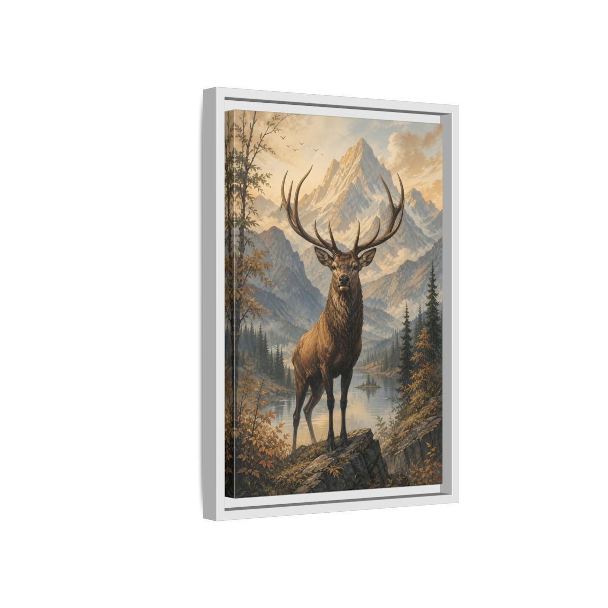 Side Mockup 4. Animals Elk Elk Mountains Landscape shown as stretched canvas wall art