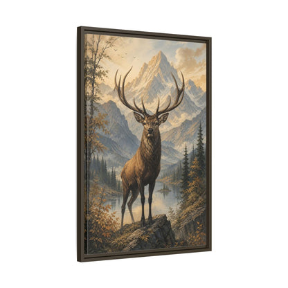 Animals Elk Mountains Landscape Framed Canvas Wall Art - Realistic Living Room shown as canvas wall art