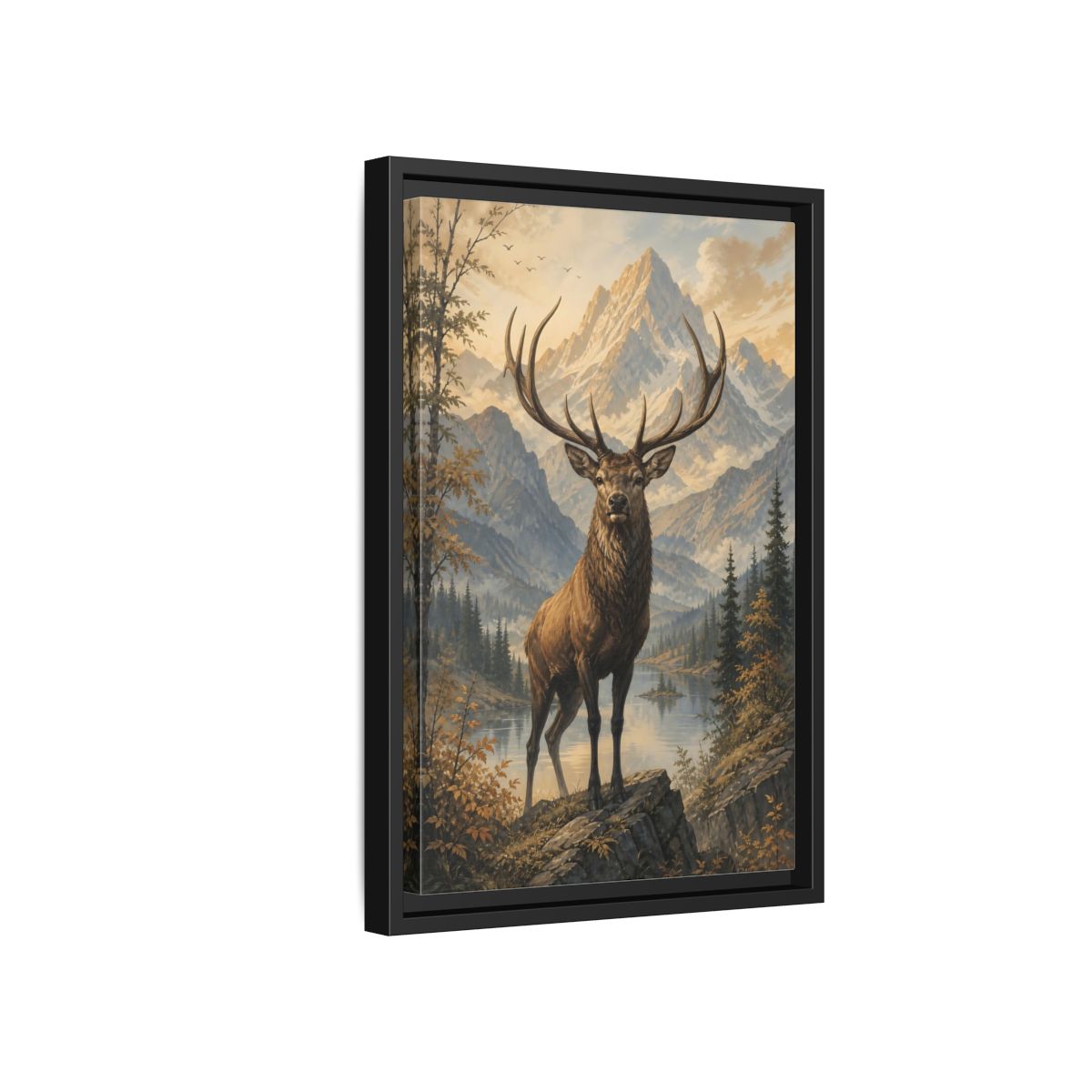 Side Mockup 6. Animals Elk Elk Mountains Landscape shown as stretched canvas wall art
