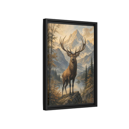Animals Elk Mountains Landscape Framed Canvas Wall Art - Realistic Living Room shown as canvas wall art