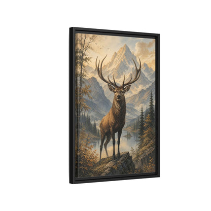 Animals Elk Mountains Landscape Framed Canvas Wall Art - Realistic Living Room shown as canvas wall art