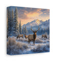 Side Mockup 2. Animals Elk Winter Wildlife shown as stretched canvas wall art