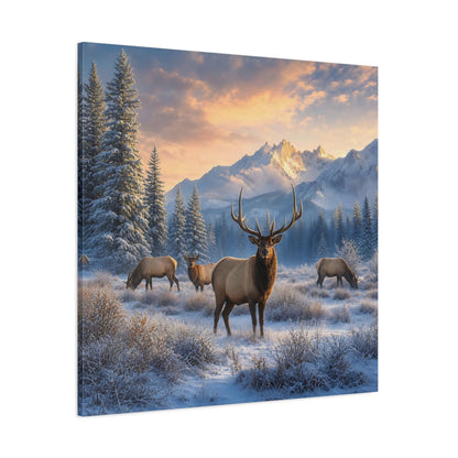 Side Mockup 1. Animals Elk Winter Wildlife shown as stretched canvas wall art