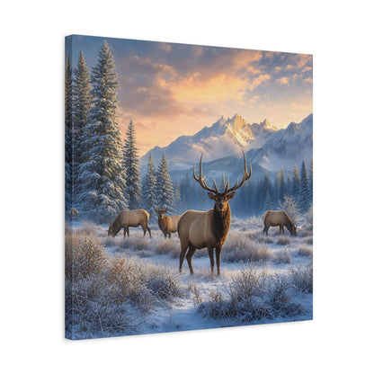 Side Mockup 5. Animals Elk Winter Wildlife shown as stretched canvas wall art