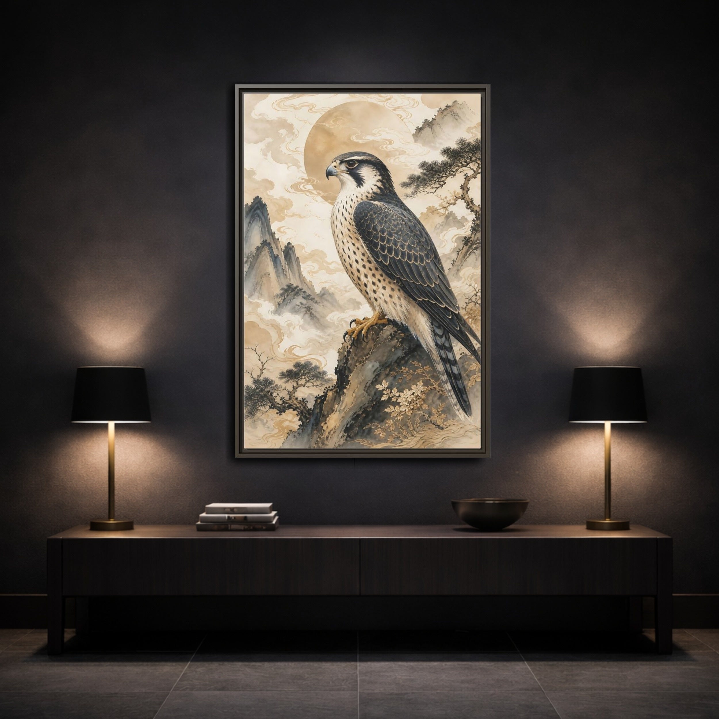 Mockup 3. Animals Falcon Majestic Falcon shown as stretched canvas wall art
