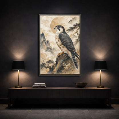 Animals Falcon Majestic Framed Canvas Wall Art - Asian Living Room, Above Sofa shown as canvas wall art