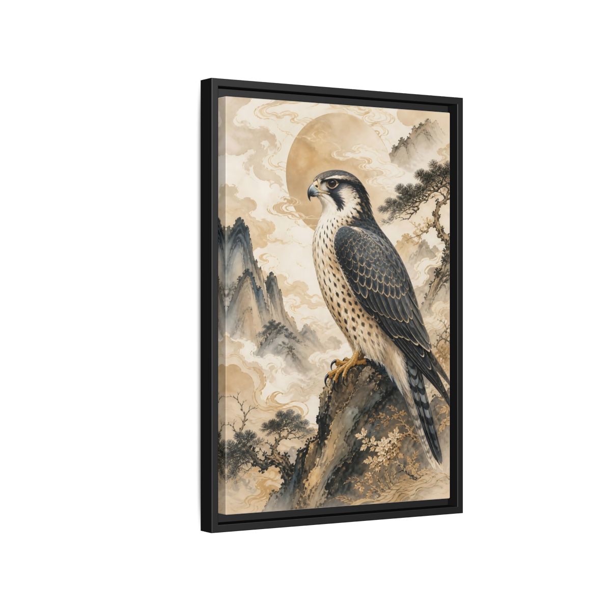 Side Mockup 3. Animals Falcon Majestic Falcon shown as stretched canvas wall art