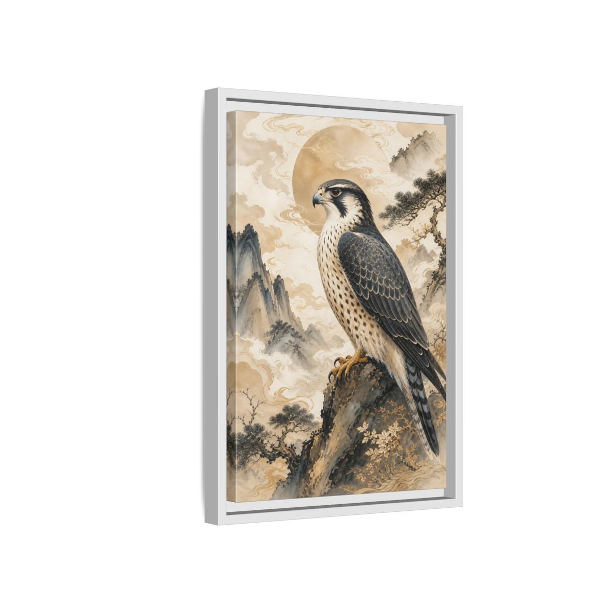 Side Mockup 4. Animals Falcon Majestic Falcon shown as stretched canvas wall art