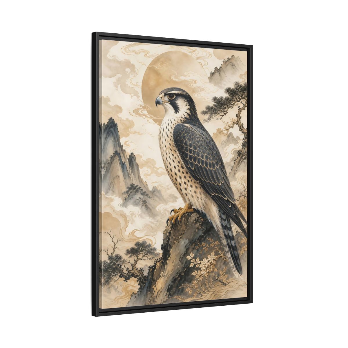 Side Mockup 13. Animals Falcon Majestic Falcon shown as stretched canvas wall art