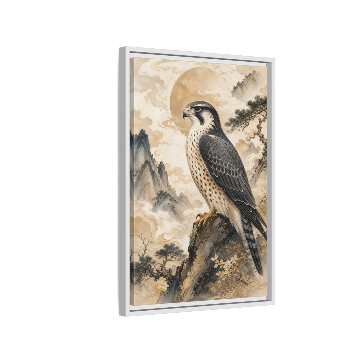 Side Mockup 1. Animals Falcon Majestic Falcon shown as stretched canvas wall art