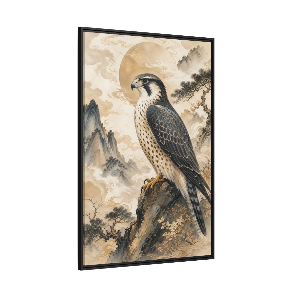 Side Mockup 12. Animals Falcon Majestic Falcon shown as stretched canvas wall art