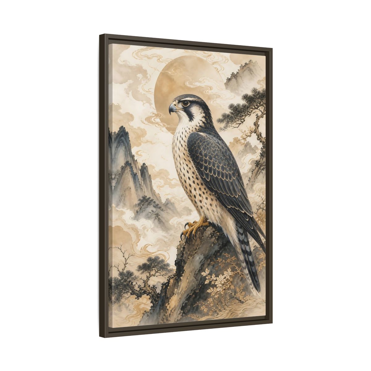 Side Mockup 11. Animals Falcon Majestic Falcon shown as stretched canvas wall art