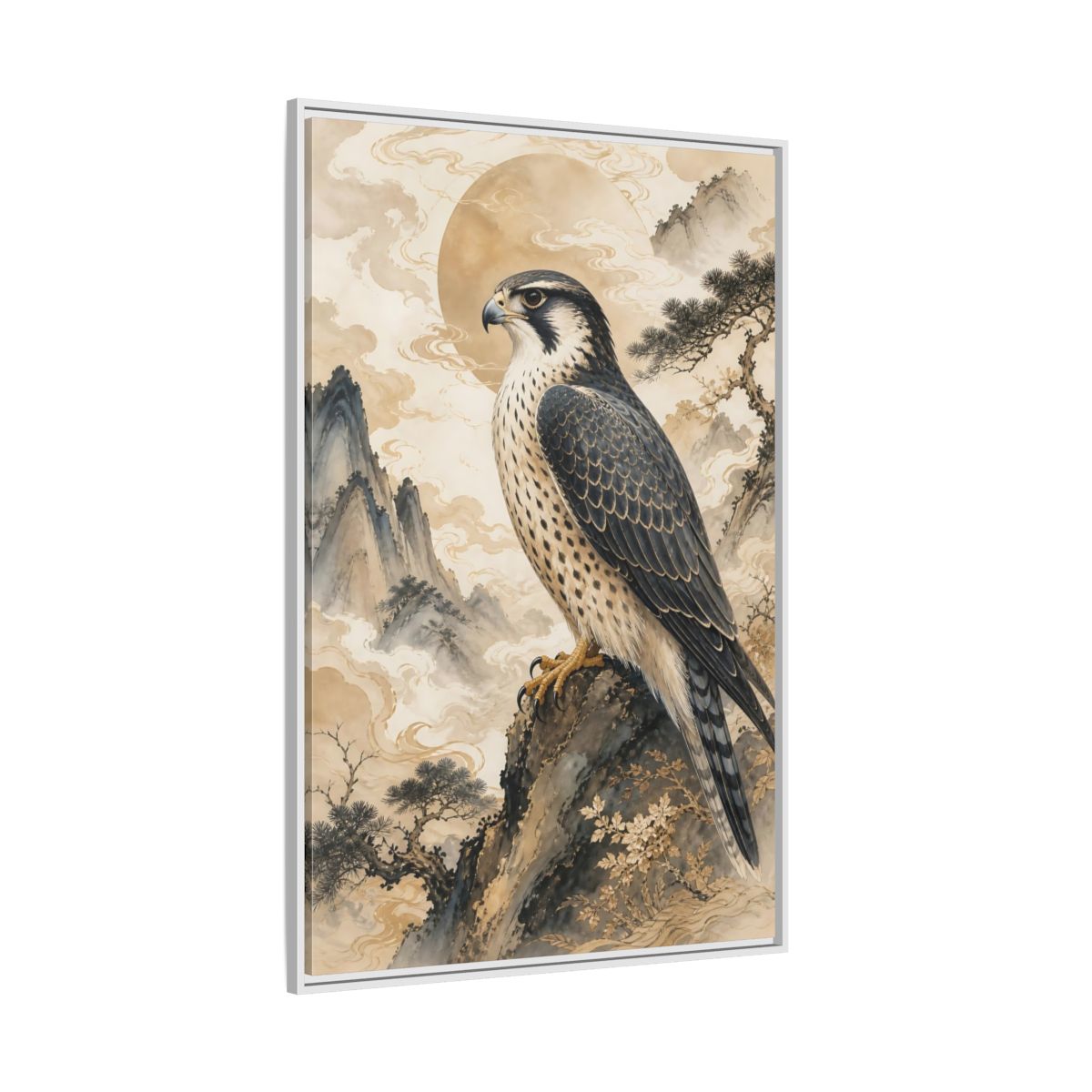 Side Mockup 7. Animals Falcon Majestic Falcon shown as stretched canvas wall art