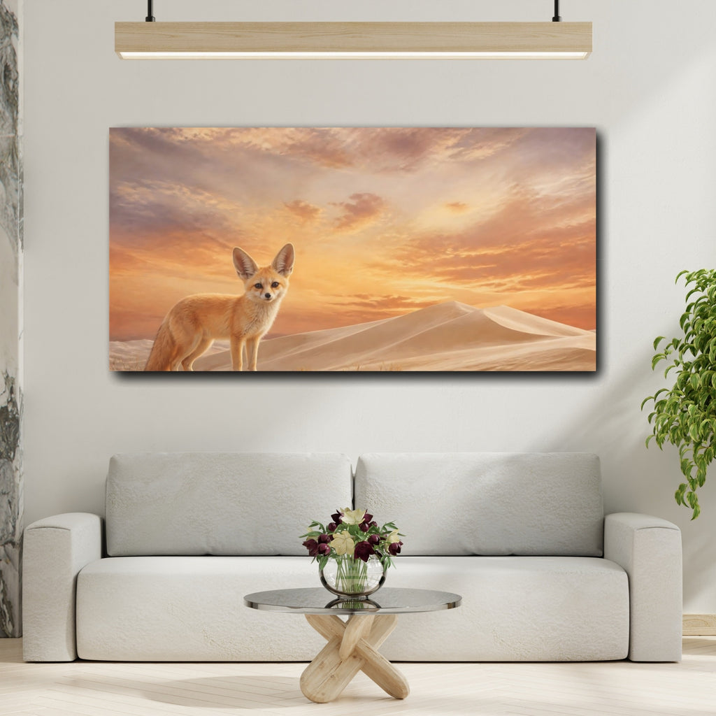 Mockup 2. Animals Fennec Fox Orange And Brown Desert shown as stretched canvas wall art