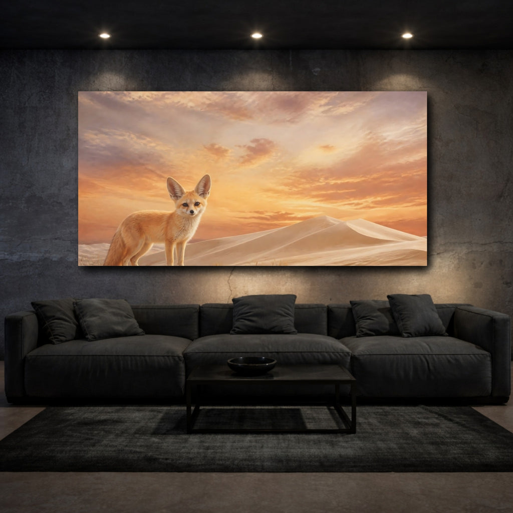 Mockup 3. Animals Fennec Fox Orange And Brown Desert shown as stretched canvas wall art