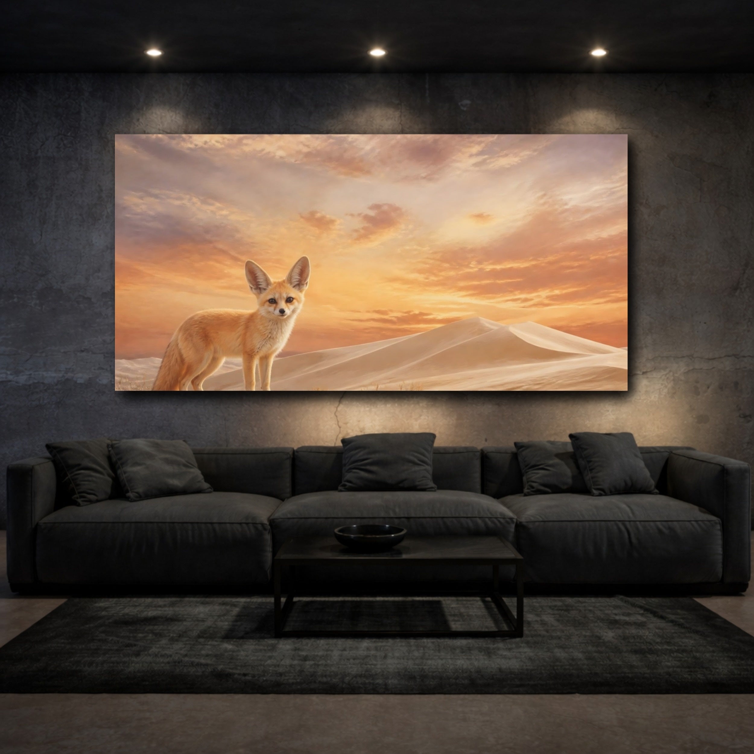 Mockup 3. Animals Fennec Fox Orange And Brown Desert shown as stretched canvas wall art