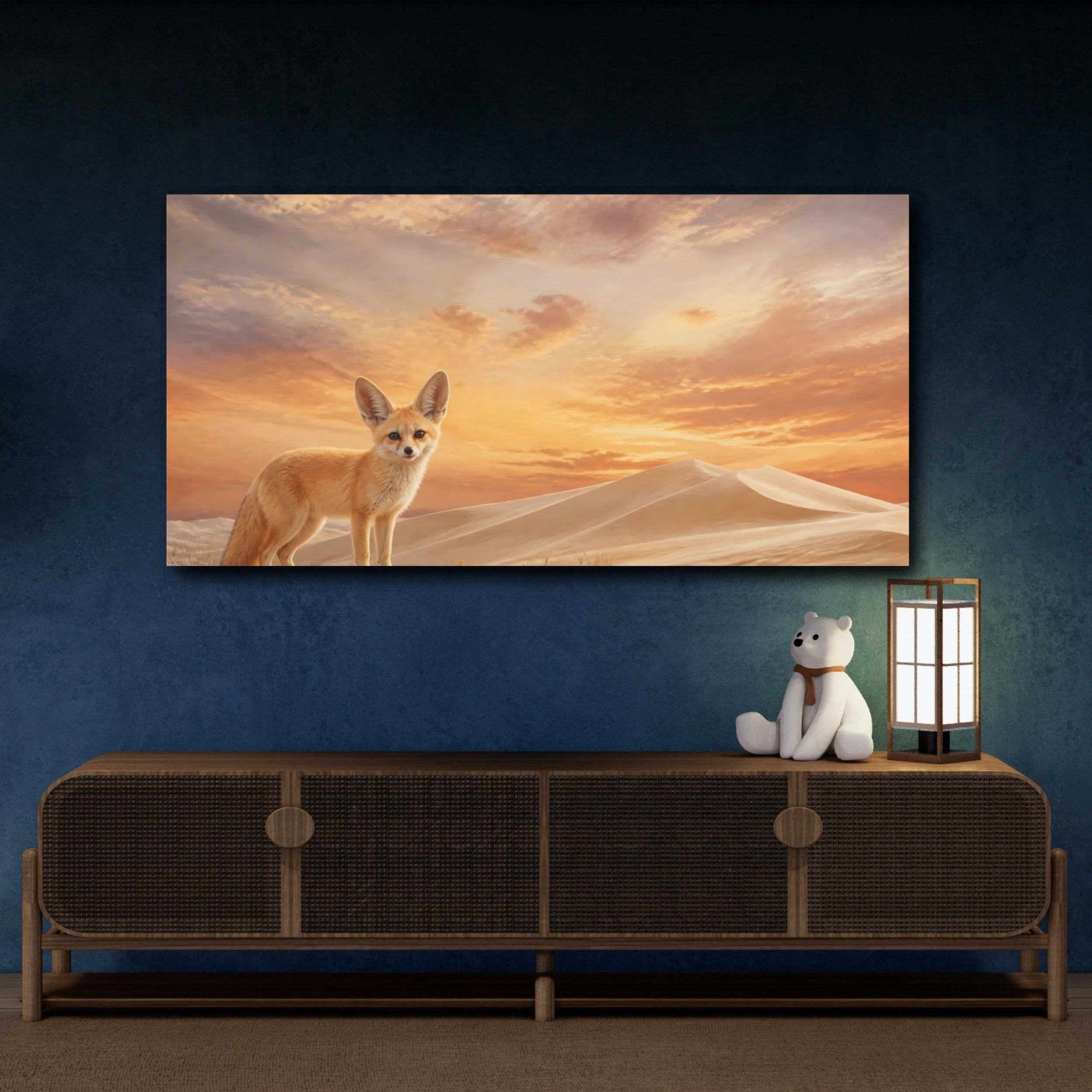 Mockup 4. Animals Fennec Fox Orange And Brown Desert shown as stretched canvas wall art