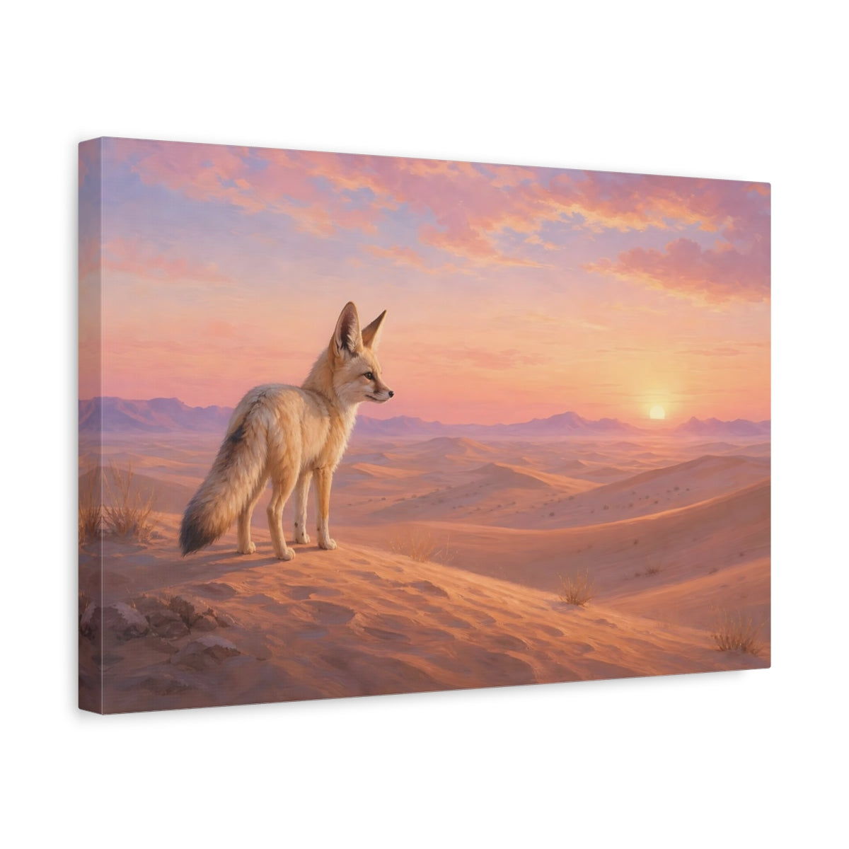 Side Mockup 4. Animals Fennec Fox Orange Pink Desert shown as stretched canvas wall art
