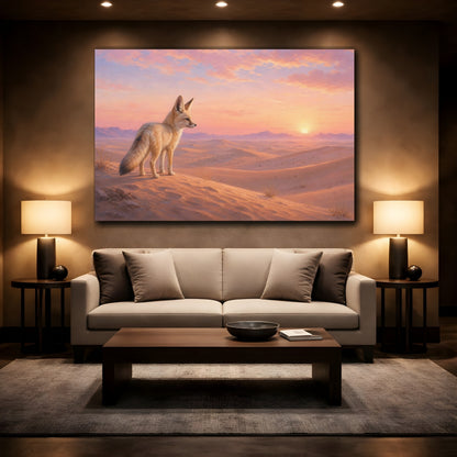 Mockup 2. Animals Fennec Fox Orange Pink Desert shown as stretched canvas wall art